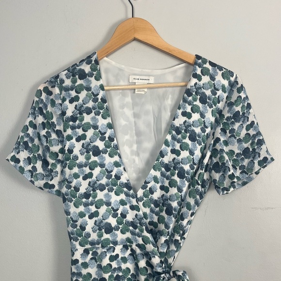 Club Monaco Zaydie Asymmetrical Wrap Dress green blue white size 2 going out - Picture 3 of 9